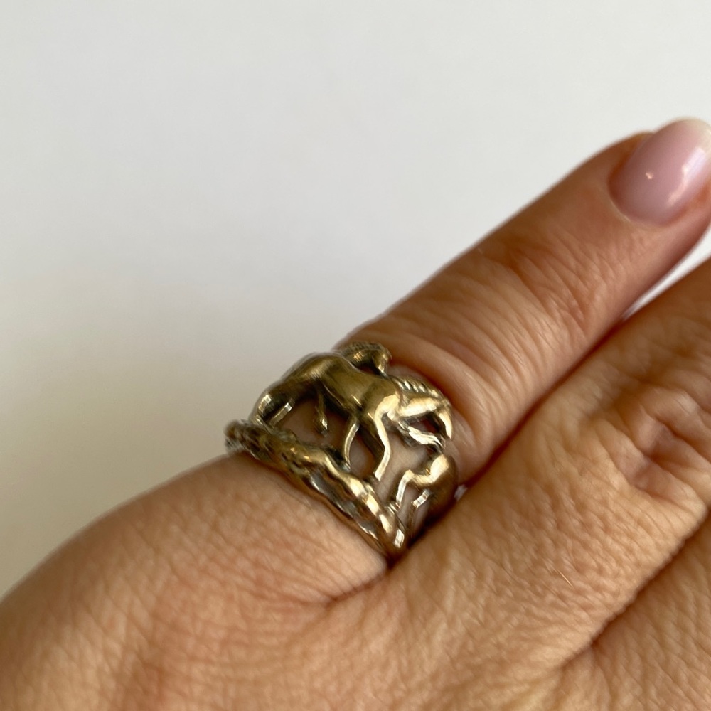 Silver Cloud Sterling silver three horse stallion ring